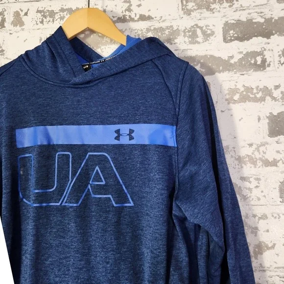 Under‎ Armour UA Mens Blue ColdGear Hooded Pullover Sweatshirt Activewear Size L - Picture 6 of 15